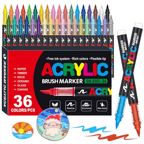 Laconile Akrylmarkörer 36 Färger Penselspets, Vattenbaserade Målarmarkörer för Sten Trä Canvas Glas Keramik, Giftfria Snabbtorkande Konstnärspennor
