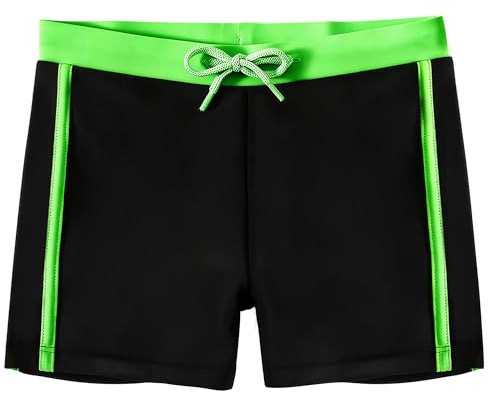 FILOWA Bañador Natacion Niños Corto Shorts de Baño con Forrado e Ajustable Cordón Traje de Baño Secado Rápido Short Bañador Playa Piscina Surf Pantalones Cortos para Adolescentes 13-14 años, Negro