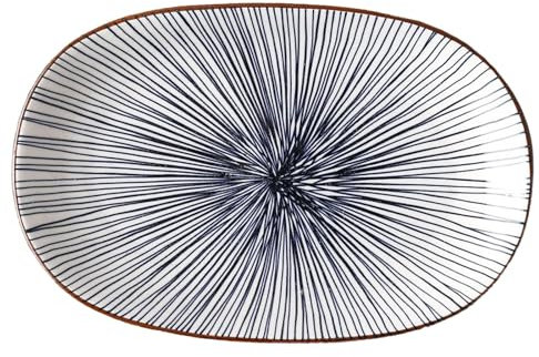 Keramikgeschirr mit Unterglasur, 25,4 cm, nordischer moderner minimalistischer Stil, oval, gedämpftes Fischteller, 25,4 cm Denier-Teller, blaue Streifen