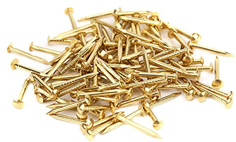 Brass Nails, 100PCS Round Head Gold Nails Brazen Brass Vintage Nail Brass Wall Pins Furniture Hinge Hardware Accessories (15mm Long)