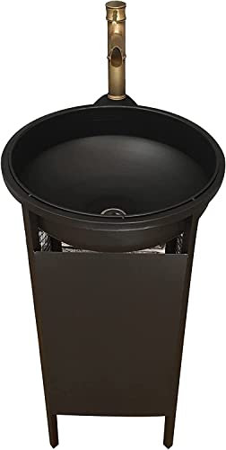 JKJZSALJ Standwaschbecken für Badezimmer, freistehend, modernes Waschbecken mit Wasserhahn und Ablaufgarnitur, industrieller Stil, 46 x 46 x 46 cm, Schwarz, ohne Spiegel