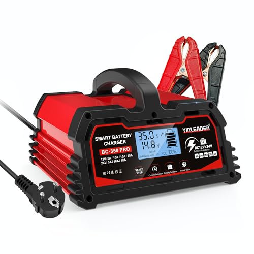 Cargador de Batería Automotriz 35A 12V/24V 18A - Cargador Automático Inteligente con Pantalla LCD, para Baterías de Coche, Motocicleta y LiFePO4