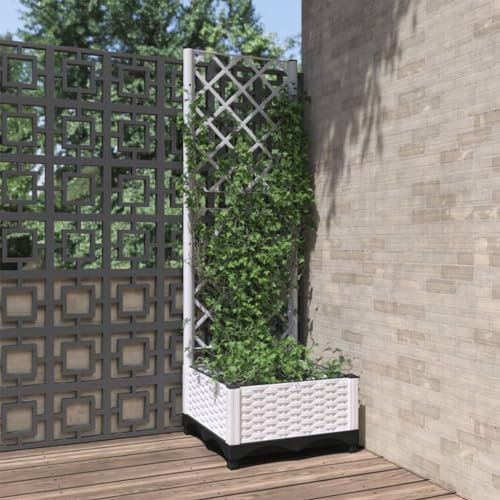 Tomostar Jardinière avec Treillis, Bac à Fleurs Jardinière Surélevée avec Treillis Blanc 40x40x121,5 cm PP