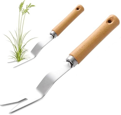 1PC Weed Puller, with V-Shape Fork, Gardening Hand Tool, Wood Handle Removal Tools, Stainless Steel Hand Weeding Puller Tools Manual Weed Removing Weeding Remover Tool for Yard