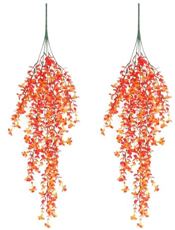 2pcs Autumn Artificial Hanging Flowers, Maple Leaf Garland, Autumn Hanging Vine Plant