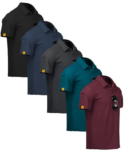 ZITY 5 Pack Polos Hombre Manga Corta Secado Rápido Transpirable Camiseta Hombre Polo Verano Camisa Deportiva Regular Fit Golf Polos para(M Negro Azul Oscuro Gris Oscuro Turquesa Rojo Vino)