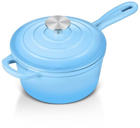 Leonyo - Sartén de hierro fundido esmaltado con tapa, cacerola de 1 cuarto de galón con tapa, horno holandés pequeño de hierro fundido esmaltado, utensilios de cocina para todas las cocinas, sopa