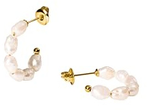 Purelei Organic Pearl Ohrringe – Edelstahl Creolen mit echter Süßwasserperle – 14K/18K vergoldet – 23 mm – Eleganter Perlenschmuck für Damen (Gold)