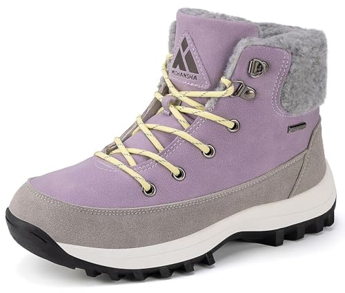 Mishansha Scarpe Invernali Donna Calde Antiscivolo Classiche Stringate Scarponcini da Neve Trekking Escursionismo Esterno Lavanda EU 41