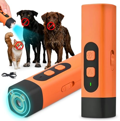 Antibell Ultraschall Gerät, Anti Bell Gerät Hunde, Wiederaufladbar, Ultraschall Hundegebell mit 3 Einstellbaren Frequenzen Stroboskop Taschenlampe, für Kleine Große Hunde Innen Außenbereich Hund