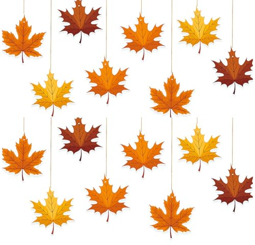 YOFDAL 16Pcs Foglie Autunnali Decorative,Addobbi Autunnali,Foglies Autunnalis Finte Per Decorazioni,Ciondoli Foglie In Legno,Decorazioni Albero In Legno - Foglia Di Acero