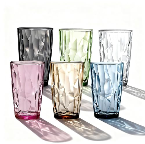 Snowth 6×Réutilisables Gobelets D'eau Multicolore, 500ml, Set de Verres à Eau en Plastique, Gobelets avec Apparence de Cristal Plastique, Parfaits pour pique-nique, camping, plage, fête