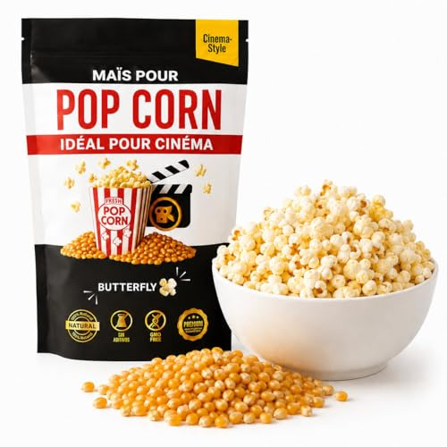 Mais Pop Corn pour Machine Butterfly 925g AF® - 98% d'Éclatement | Sachet Zip Refermable | Popcorn Premium Sans OGM Vegan | Recettes Sucré Salé pour Soirée Cinéma