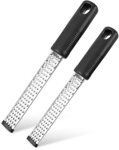 hommova 2 Pcs Cheese Graters for Kitchen, Stainless Steel Hand Held Fine Ginger Lemon Zester Grater Tool with Non Slip Rubber Handle & Foot
