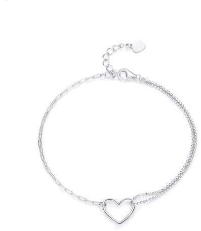 KnSam Echt Gold 585 Weißgold Armbänder Damen, Herz Armreifen, Armreifen 14K, 19+3cm