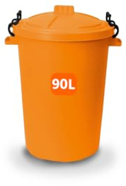 ORGANIZED 90L Heavy Duty Plastic Bin with Clip Lock Lid for Durable Storage and Waste Bin for Garden Animal Feed and Recycling Food Grade Weather Resistant Container - Orange