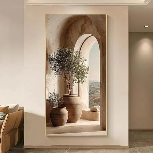 GOSRD Extra große Leinwanddrucke, Gemälde, Olivenbaum-Torbogen-Poster, Wohnzimmer, Schlafzimmer, Büro, Wandkunst, Heimdekoration (70 x 140 cm)