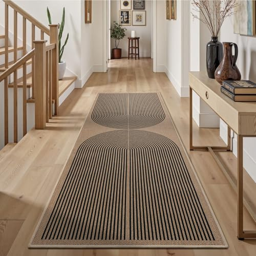 Tuocal Lang Läufer Flur 80x200cm, Jute Aussehen KüchenTeppich rutschfest Waschbar Teppichläufer, Küchenläufer, Flur Teppich für Küche Korridor Schlafzimmer Waschküche