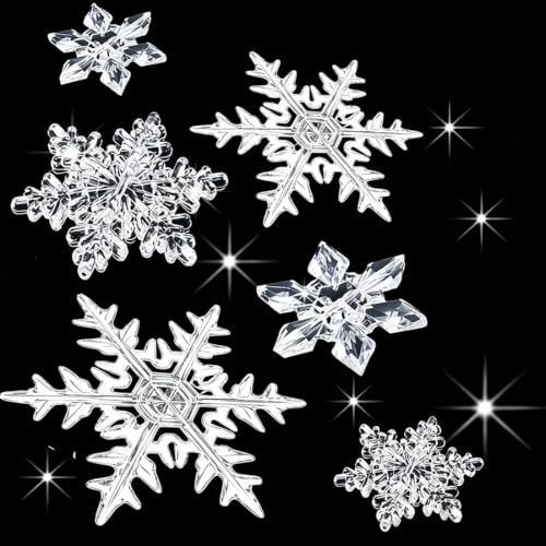 35 Stück Klare Acryl Kristall Schneeflocken Ornamente Weihnachtsbaum Anhänger DIY Weihnachten Dekoration,Schneeflocken Deko Weihnachten mit 30 Meter Silber Schnur - Glitzer Weihnachtsbaum Schmuck