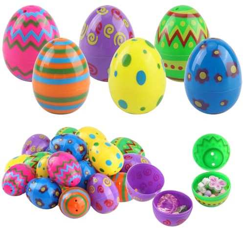 LEIMEND 36 Pezzi Uova di Pasqua in Plastica Colorata Vuote Riempibili Adatte per Caccia alle Uova di Pasqua Regali per Feste Riempimento per Cesti Regali per la Scuola (6 cm x 4 cm)