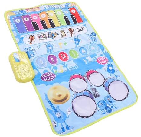 SUPYINI Baby-Musikmatte, Klavier mit 13 Tasten und 5 Instrumenten, Trommelmatte für Kleinkinder mit Lautstärkeregler, Demo-Songs, Klaviermatten-Spielzeug, 80 X 50 cm, Kunststoffmaterial, Ideales