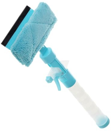 TOPPERFUN Multi-Function Plastic Glass Wiper with Water Spray, Blue Squeegee Cleaner for Glass Surfaces, Practical Household Glass Cleaning Tool for Indoor and Outdoor Use