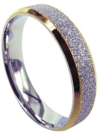 Everstone Men Women Wedding Band Engagement Promise Ring Titanium Ring Two Tone Silver Sparkle Dome Shape SzR 1/2