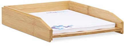 Relaxdays 4 x Dokumentenablage, stapelbar, DIN A4 Papier, Büro, Schreibtisch, Briefablage aus Bambusholz, 6 x 25 x 33 cm, Natur