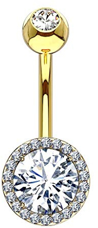 Paula & Fritz® Bauch-nabelpiercing Runder Zirkonia Umrandet 316L Chirurgenstahl Banane Bauch-Piercing Bananabell Nabel-Piercing Gold Silber Roségold