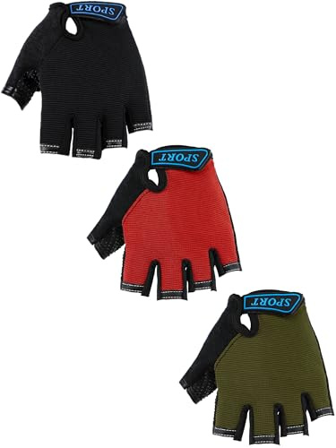 3 Pairs Kids Bike Gloves Half Finger Gloves Non-Slip Breathable Adjustable Birthday Gift for Boys Girls for Bike Workout
