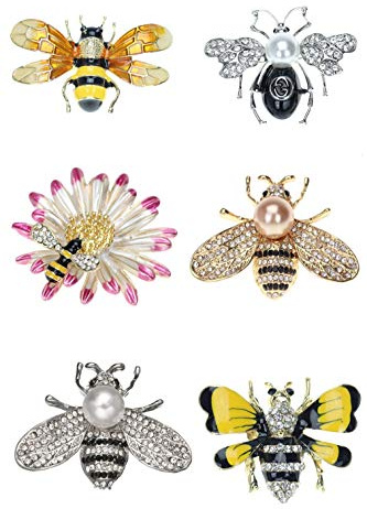 6 Pcs Mignon Abeille Broche Broches Brillant Strass Insectes Corsages Écharpe Clips Bijoux Accessoires pour la Fête De Bal