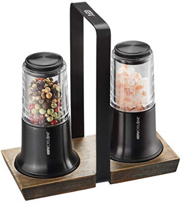 GEFU X‑PLOSION® Salz‑ & Pfeffermühlen‑Set S | CYCLONE® Keramikmahlwerk, stufenlos einstellbar | Akazienholz‑Menage mit Tragegriff