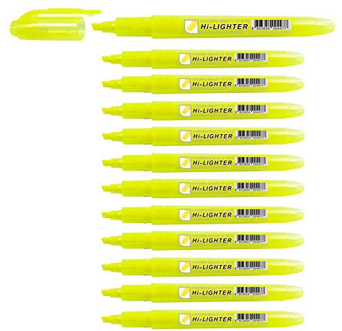 CROWN H-500 Highlighter Pens Chisel Tip Slim Highlighters - Pack Of 12 - With Bright Fluorescent Ink - Yellow