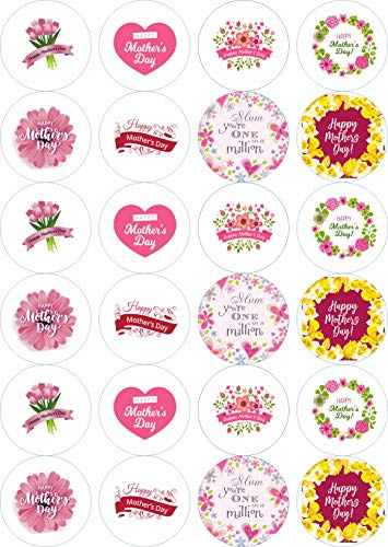 24 x PRE CUT Mothers Day Edible Wafer Cupcake Fairy Cake Toppers