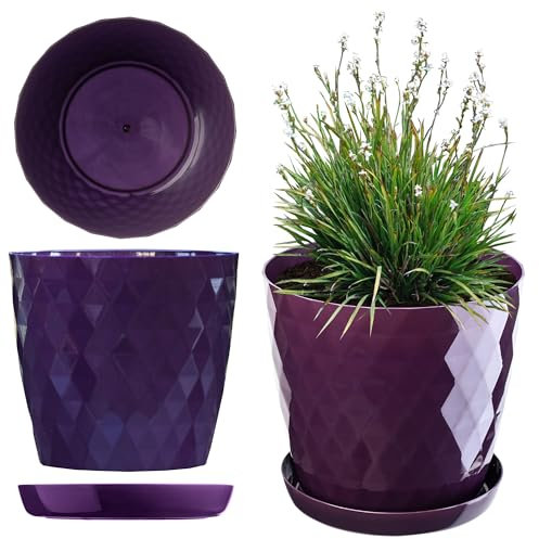 KADAX Maceta para Flores, Maceta con Base, Maceta de plástico para Interior, Macetero Redondo, Maceta Decorativa, Maceta Moderna Interior, 18 cm, Morado