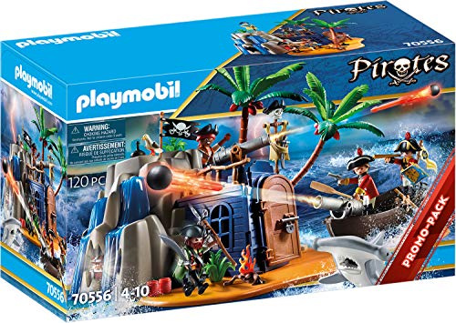 PLAYMOBIL Pirates 70556 Pirateninsel mit Schatzversteck und schwimmfähigem Boot, Für Kinder von 4-10 Jahren