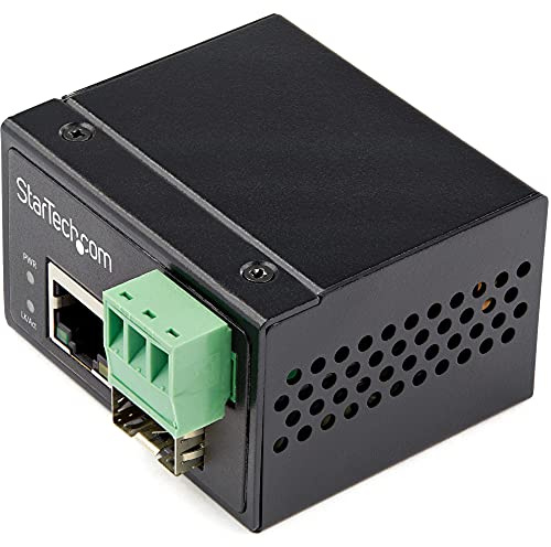 StarTech Convertisseur Fibre RJ45 Industriel, 100Mbps SFP (IMC100MSFP) | Monomode ou multimode, 18-36V CA/12-56V CC, IP-30, -40 à +75C, MTBF 500000h