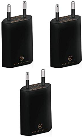 Wicked Chili 3X Pro Series Power Supply USB Adapter Compatible with Apple | iPhone, Samsung Galaxy/Cell Phone Charger, Smartphone Mains Connector (1A, 5V) Black