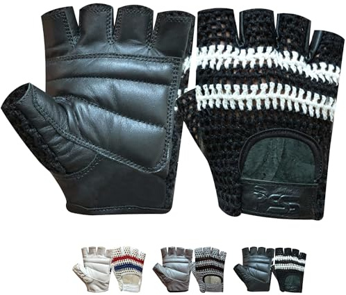 PSS Fingerlose Halbfinger Gepolstert Leder Netz Handschuhe Herren Manner Muskeltraining Bodybuilding Fitness Krafttraining Gewichtheber Turnen Gymnastik Crossfit Übung, Ref 407, Schwarz Größe L