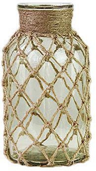 rismart Rústico Vidrio Botella Jarrón Decoración Flor Jarrones Flagon con Red de Cuerda