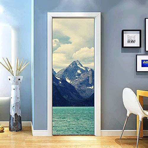 LuSeven Innentüraufkleber Berge Meer Wolken Landschaft 80x200cm Türtapete selbstklebend Türfolie türbilder selbstklebend Abnehmbare Vinyl DIY Wand tür Kunst Poster drucken PVC tür Mural
