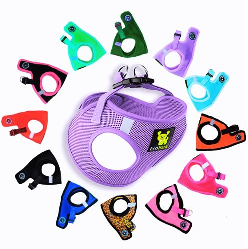 EcoBark Teacup Dog Harness Luxury Reflective Adjustable Soft Mesh Toy Breeds Lavender XXS | Luxury Dog Harnesses For Teacup Breed Dogs, Tiny Soft Mesh Toy Breed Harness, Escape Proof, Mini Body, Lavender, XXS