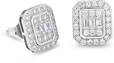 KRKC&CO S925 Silber Ohrringe Iced Out, allergiefreie Weißgold beschichtet Ohrsteckers, mit Zirkonia Steine, 10mm, Geschenk für Herren Damen, Hip Hop Ohrring Groß, mit Schmuckkästchen Silbrig