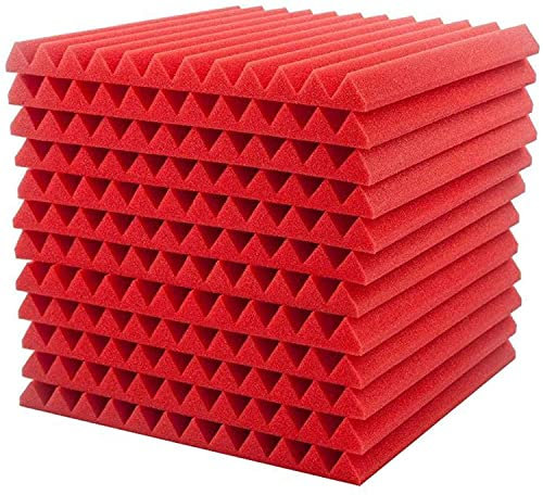 12 Piezas Espuma Acustica Paneles Acusticos, Para KTV, Estudio Podcasting, Estudios de Grabación, Oficinas, 30 x 30 x 2,5 cm, Insonorizacion acustica pared (Rojo)