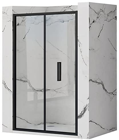 VBChome Faltbar Dusche 90x195cm Schwarze Aluminiumprofile Duschtüren Duschabtrennung Klarglas Duschwand Duschkabine