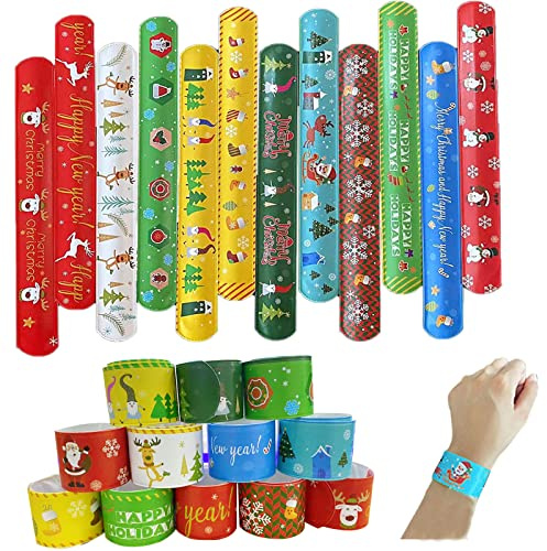 KOIROI Schnapparmband Weihnachten, 24 Stück Slap Bracelets, Schnapparmband Set, Klapparmband Weihnachten Party Mitgebsel für Party Bag Füllstoffe, Weihnachten Dekoration