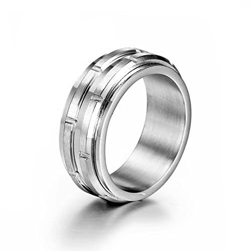 Whoiy Ehering Silber 62, Verlobungsringe Edelstahl Gebürsteter Drehring Breite 8,7 mm für Ihn Freund