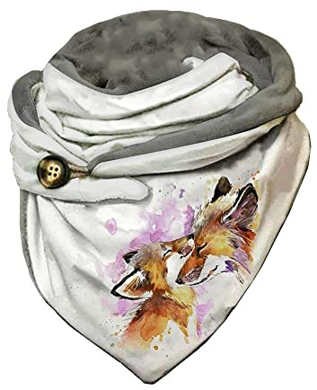 Hiseng Foulards Châles Chic Femmes à Boutons, Mode Couleur Unie Echarpes Triangle Coton pour Femmes, Doux Wrap Automne Hiver Foulard Rétro Noël Chaudes Châles Scarf (148x70cm, Renard peint)