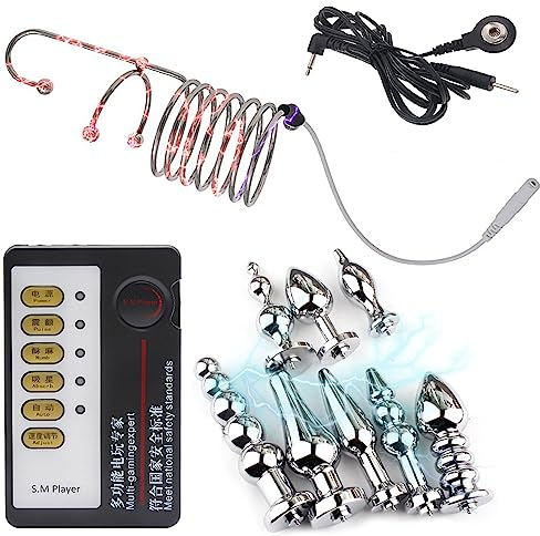 ScreaAss 2 in 1 Electro Shock Edelstahl Harnröhren Dilatator Mit Eichelring Und Analplug Elektrische Stimulation Penis Plug Penisring Prostata Masturbation E-Stim Sexspielzeug Für Männer,F/plug,M
