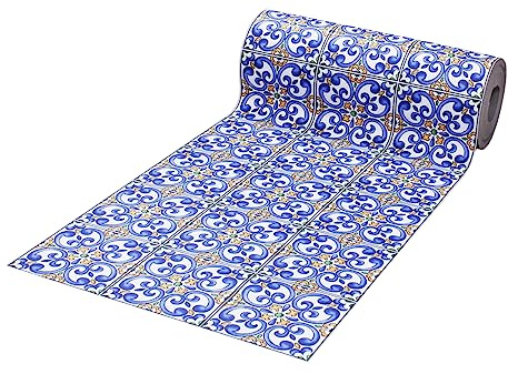 SaRani Tappeto Guida Passatoia Corsia Runner da Cucina Gomma Antiscivolo Maiolica Flessibile Tagliabile Morbido Vietrese Mattonella BLu (120x50 cm, Mattonella)